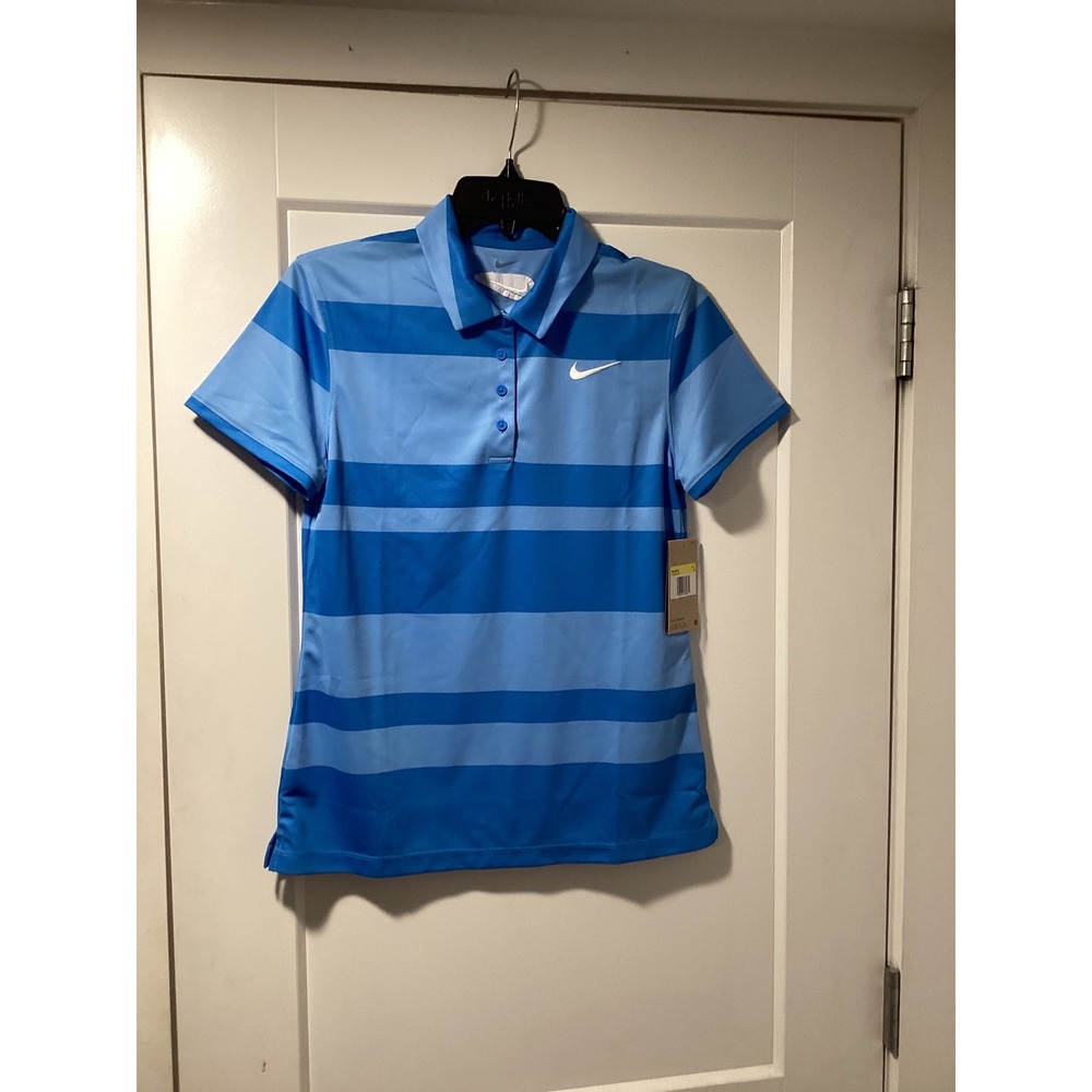 Nike Golf Womens Dri-FIT Blue‎ Striped Polo Shirt FD6706-435 Size Small NWT